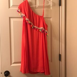 Aiden coral one shoulder dress with ruffle